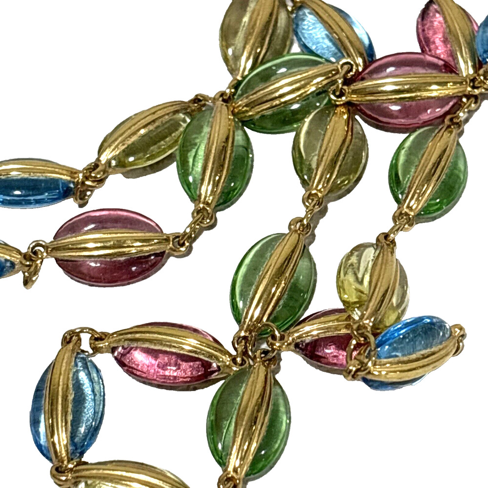 Vintage Swarovski Loop Necklace Pastel Colors Cased Crystals Gold Plated Chain